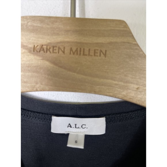 A.L.C. ALC Dress Long Sleeve Crew Neck ALine Gathered Sleeve Cotton Black Small - Picture 2 of 8
